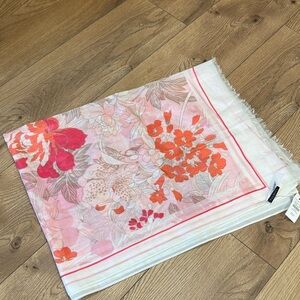 NWT Talbots Silk Blend Pink Red Floral Print Scarf Onesize Neck Scarf